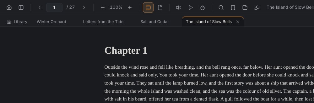 Four books open as tabs along the top of bulleye